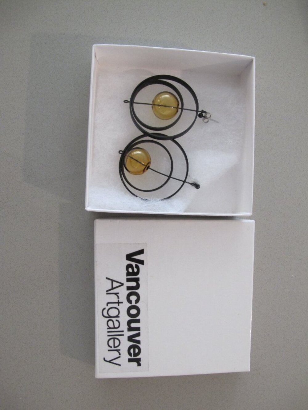 Vancouver Art Gallery Statement Earrings | Black Geometric & Amber Glass